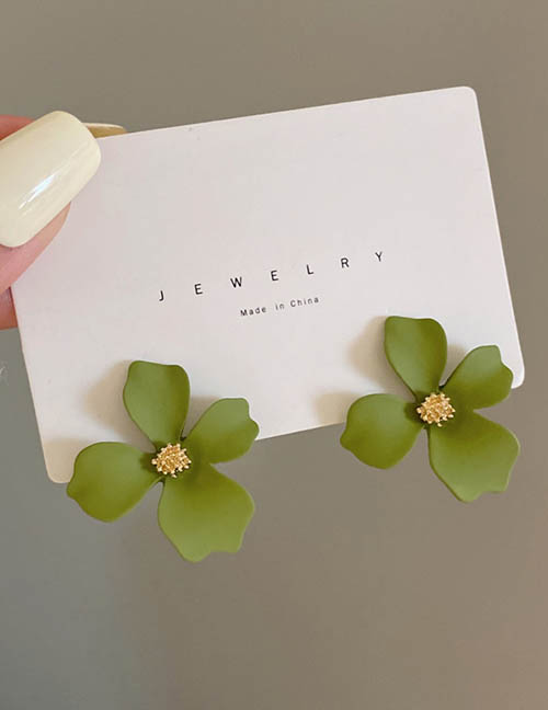 Fashion A Pair Of Green Earrings Alloy Geometric Camellia Stud Earrings