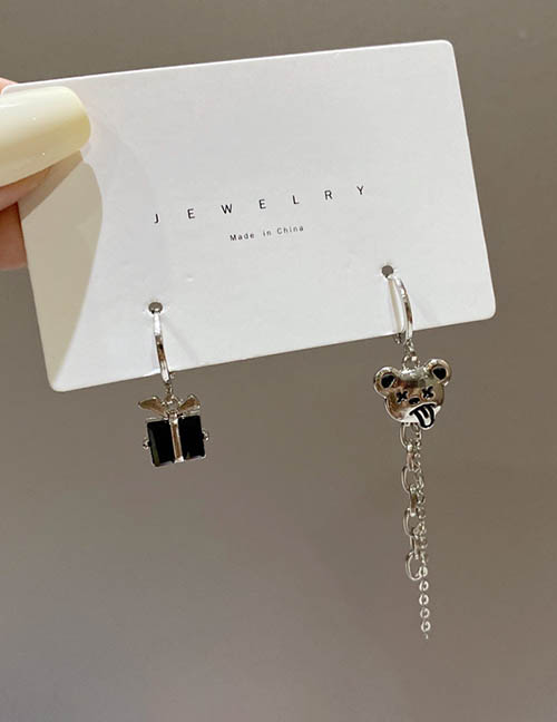 Fashion Silver Alloy Bear Gift Box Asymmetric Earrings