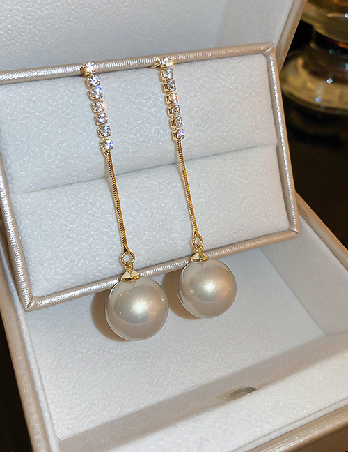 Fashion Gold Zirconium Pearl Tassel Drop Earrings In Metal
