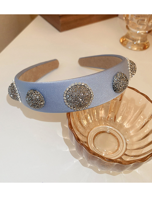 Fashion Grey Blue Fabric Diamond-studded Round Wide-brimmed Headband