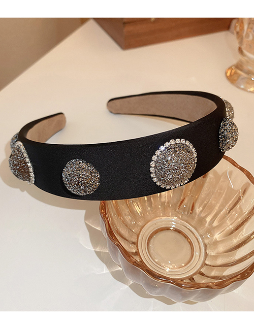 Fashion Black Fabric Diamond-studded Round Wide-brimmed Headband