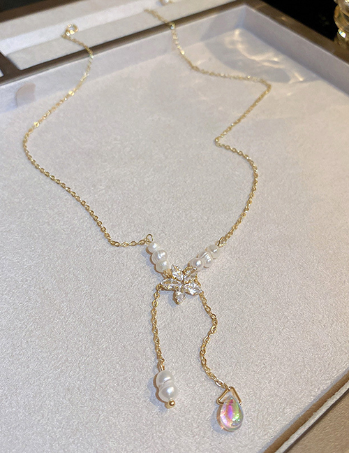 Fashion 7# Necklace-golden Flowers Geometric Diamond Floral Drop Diamond Y Necklace