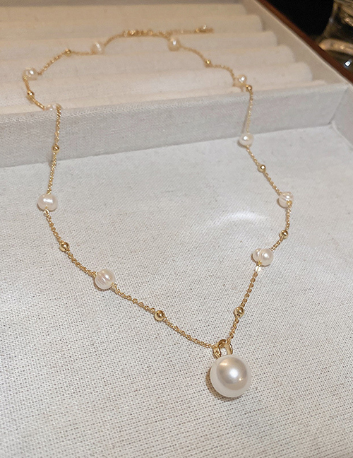 Fashion 10# Necklace - Gold (real Gold Plating) Geometric Pearl Necklace