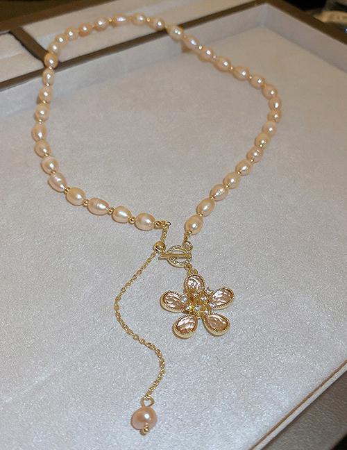 Fashion 17# Necklace-flowers (real Gold Electroplating) Pearl Beaded Diamond Flower Necklace