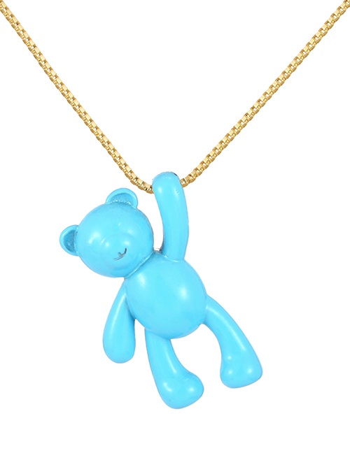 Fashion Blue Copper Drip Bear Pendant Necklace