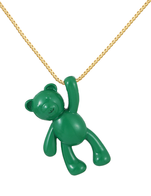 Fashion Dark Green Copper Drip Bear Pendant Necklace