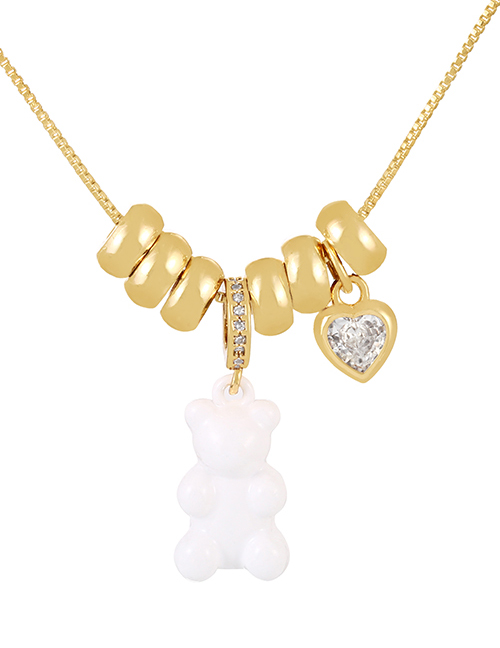 Fashion White Bronze Zircon Drop Oil Bear Heart Pendant Necklace