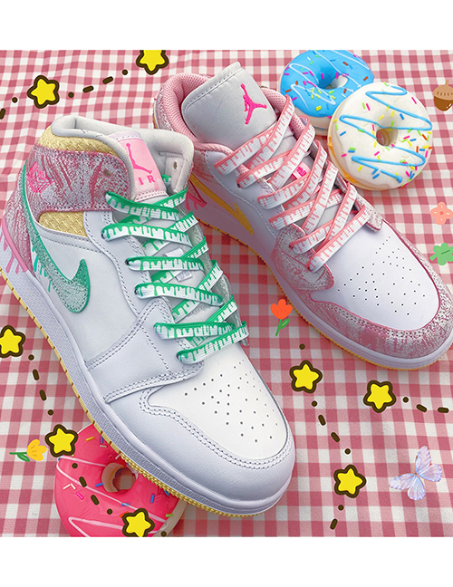 Fashion Pink And Green Mandarin Ducks Flowing Shoelaces 160cm Polyester Cream Sleek Laces
