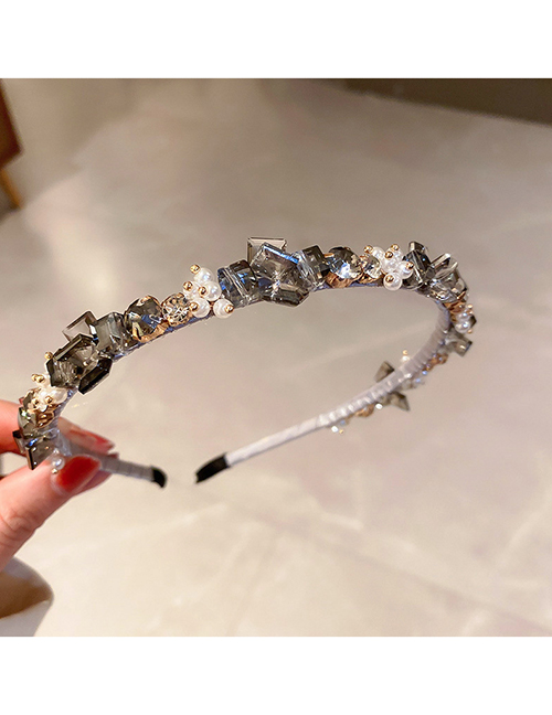 Fashion Black Geometric Diamond Pearl Crystal Headband
