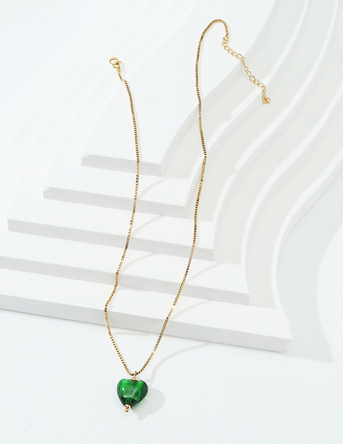 Fashion Dark Green Glass Heart Necklace