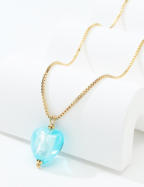 Fashion Light Blue Glass Heart Necklace