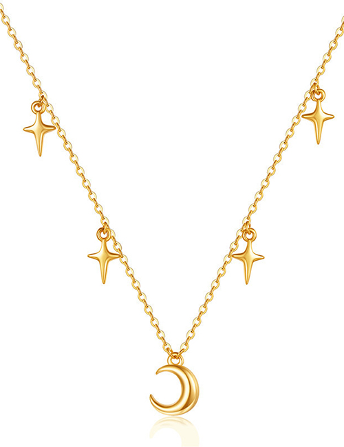 Fashion Golden Color Metal Star And Moon Fringe Necklace