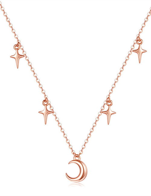 Fashion Rose Gold Metal Star And Moon Fringe Necklace
