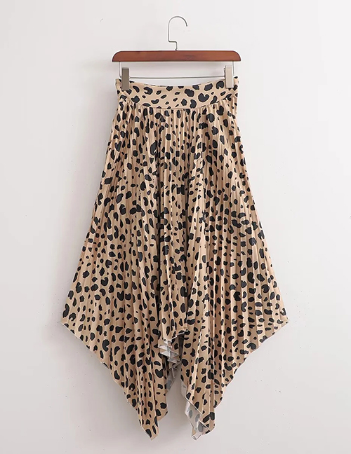 Fashion Leopard Print Satin Leopard Crinkle Irregular Skirt