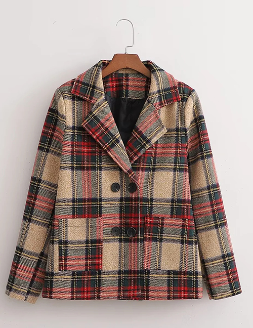 Fashion Plaid Wool Check Double-breasted Coat
