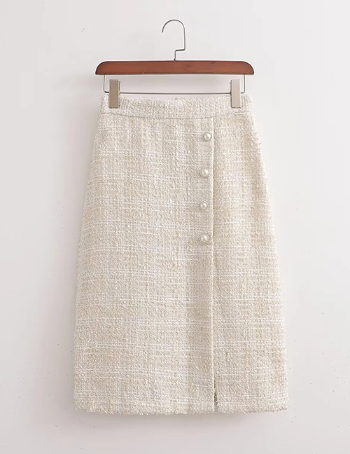 Fashion White Duffel-breasted Slit Skirt