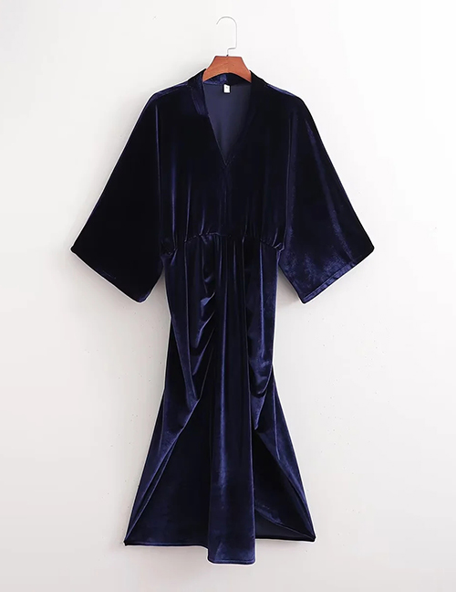 Fashion Blue Velvet Dolman Sleeve Dress