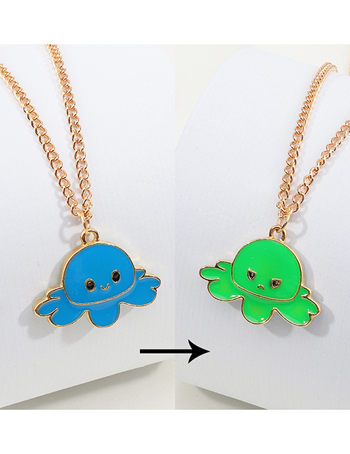 Fashion Blue-green Alloy Geometric Double Sided Octopus Necklace Set