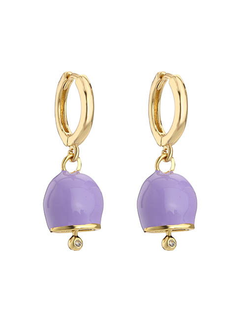 Fashion 1 Pair Of Purple Earrings Copper Drip Oil Bell Earrings