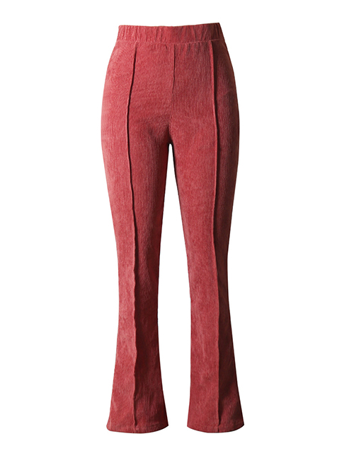 Fashion Red Polyester Micro Pleated Straight Trousers