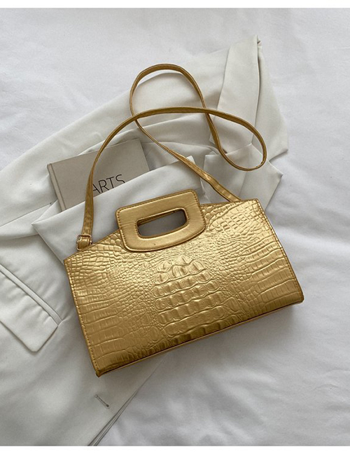 Fashion Gold Pu Geometric Texture Large Capacity Crossbody Bag