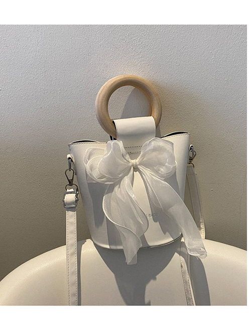 Fashion White Large-capacity Crossbody Bag With Pu Bow