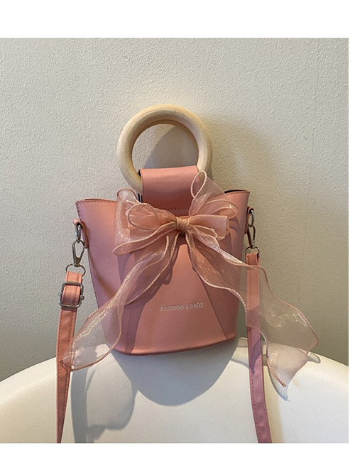 Fashion Pink Large-capacity Crossbody Bag With Pu Bow