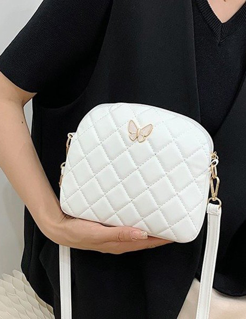 Fashion White Pu Rhombus Large Capacity Messenger Bag