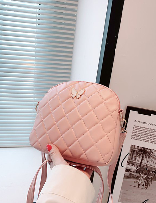 Fashion Pink Pu Rhombus Large Capacity Messenger Bag