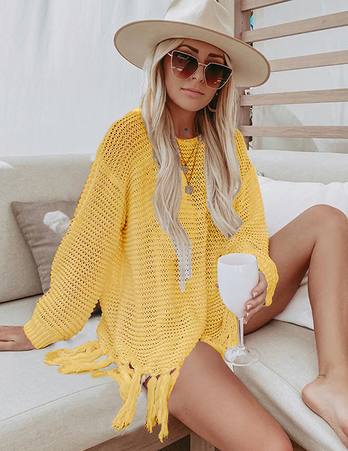 Fashion Yellow (zs2039) Open-knit Fringed Blouse