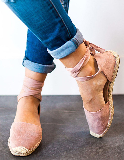 Fashion Pink Hemp Rope Flat Toe Strap Sandals