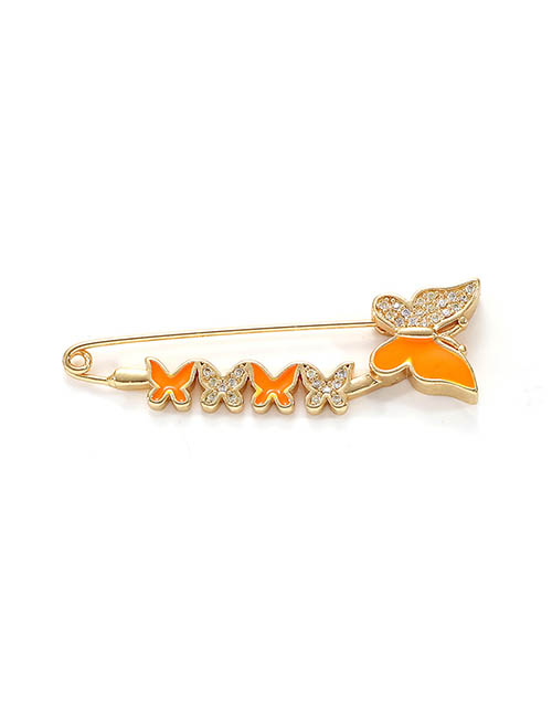Fashion 2# Bronze Diamond Drip Oil Butterfly Brooch