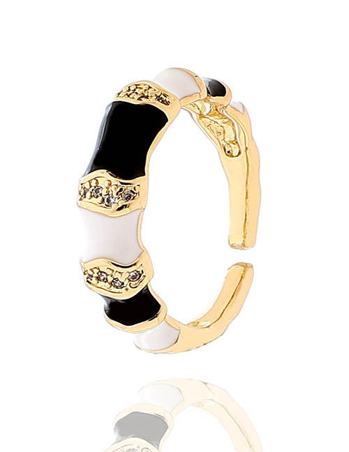 Fashion Black And White Brass Diamond Drip Oil Open Ring