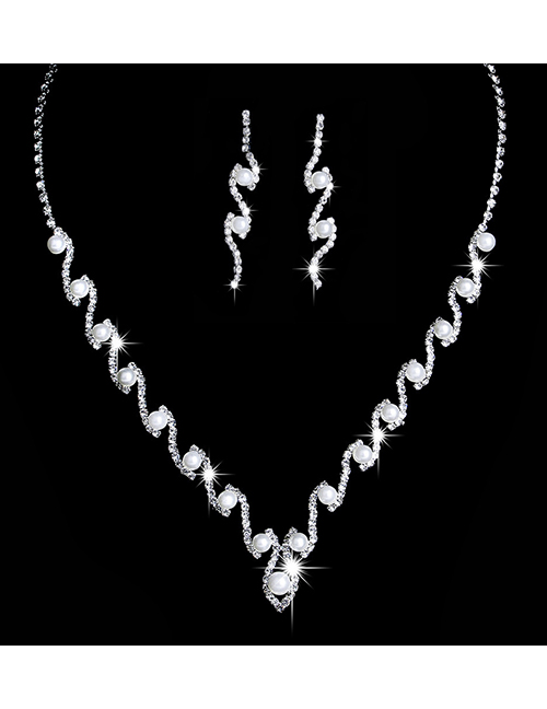 Fashion 829 Two-piece Set Geometric Diamond Necklace And Earrings Set