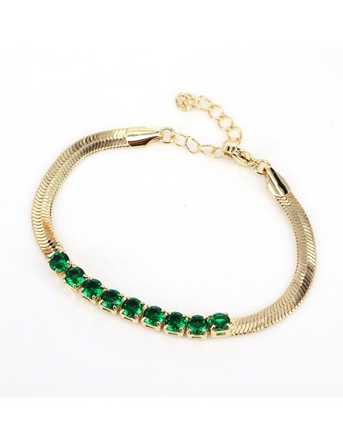 Fashion Green Square Zirconium Snake Bracelet In Metal