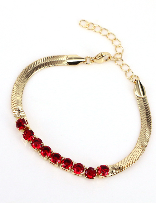 Fashion Red Square Zirconium Snake Bracelet In Metal