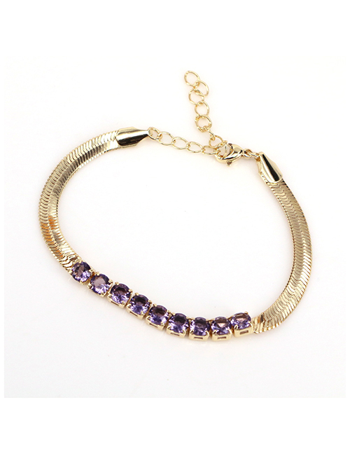 Fashion Purple Square Zirconium Snake Bracelet In Metal
