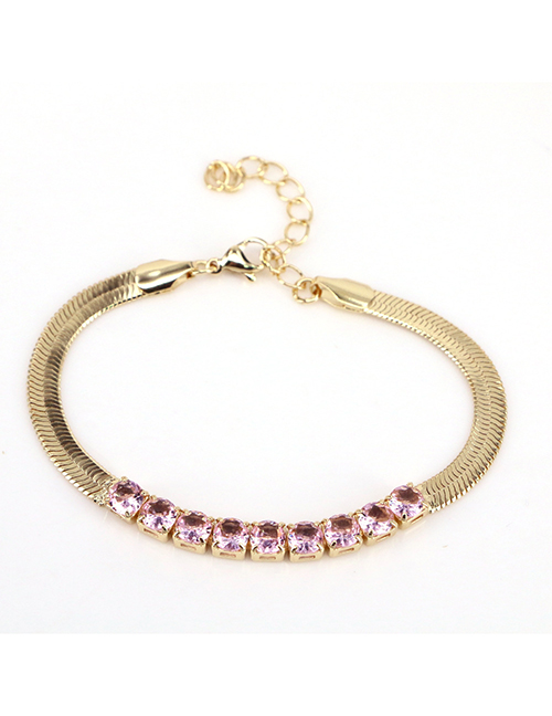Fashion Pink Square Zirconium Snake Bracelet In Metal