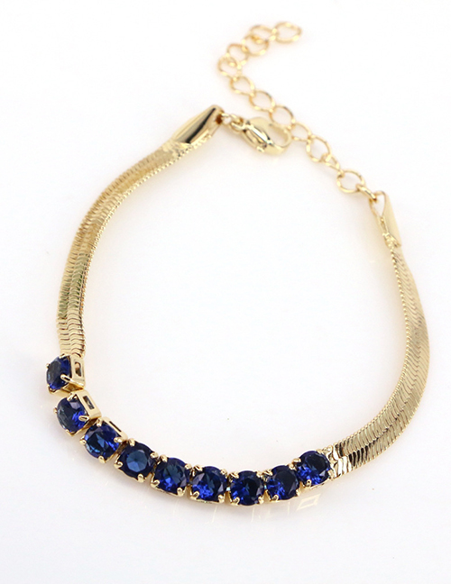 Fashion Navy Blue Square Zirconium Snake Bracelet In Metal