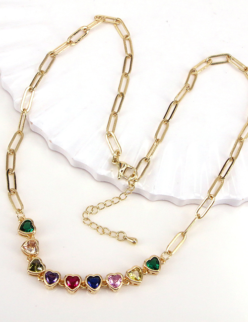 Fashion Love Brass Gold Plated Zirconium Heart Necklace