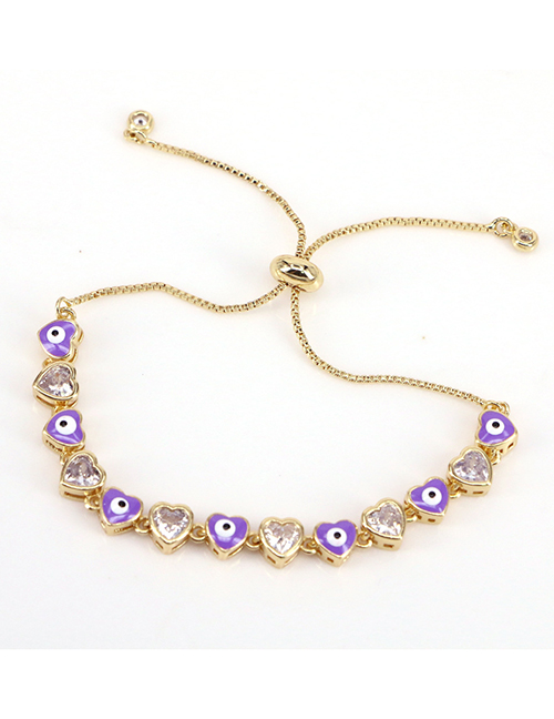Fashion Purple Metal Zirconium Heart Eye Drip Bracelet