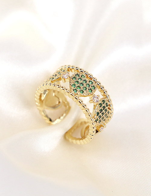 Fashion Green Brass Zirconium Heart Open Ring