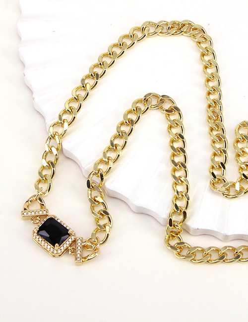 Fashion Black Brass Set Square Zirconium Chain Necklace