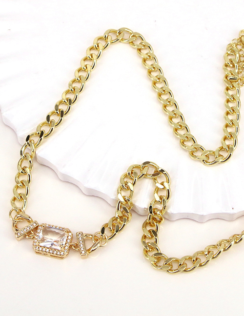Fashion White Brass Set Square Zirconium Chain Necklace