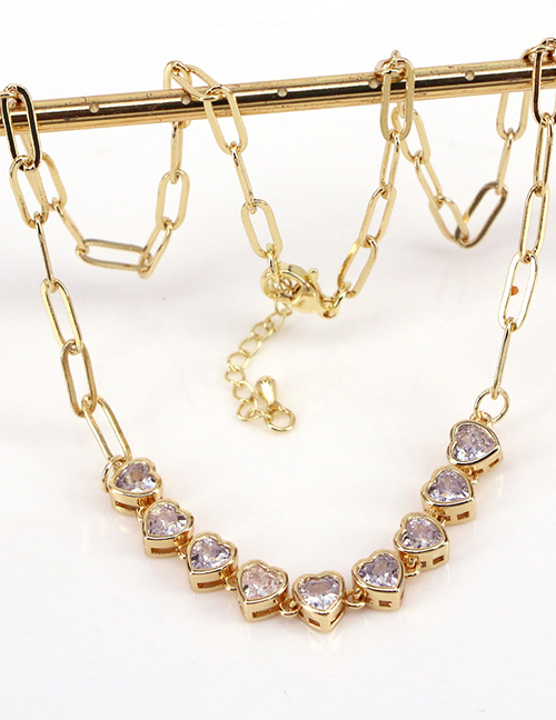 Fashion Love Bronze Heart Zirconium Chain Necklace