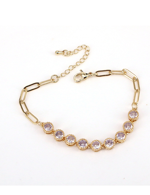 Fashion 5# Brass Set Round Zirconium Chain Bracelet