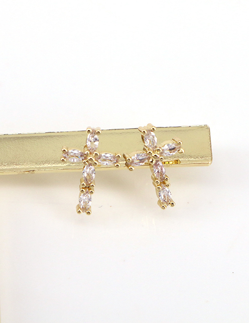 Fashion White Copper Inlaid Zirconium Cross Stud Earrings