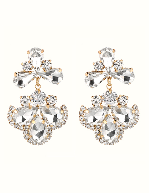 Fashion White Alloy Diamond Drop Earrings