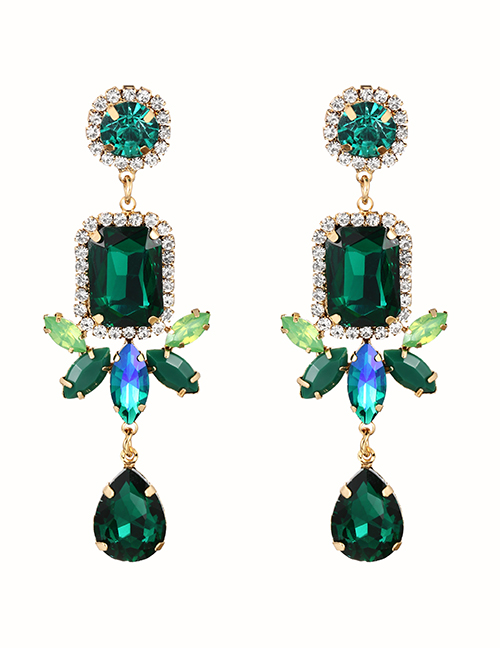 Fashion Dark Green Alloy Diamond Geometric Drop Earrings