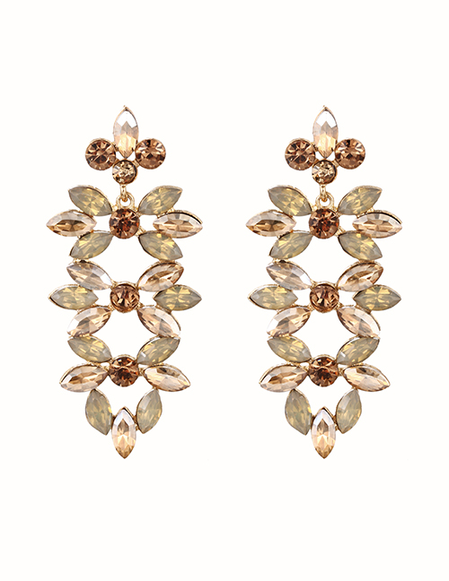 Fashion Champagne Alloy Diamond Water Drop Flower Stud Earrings